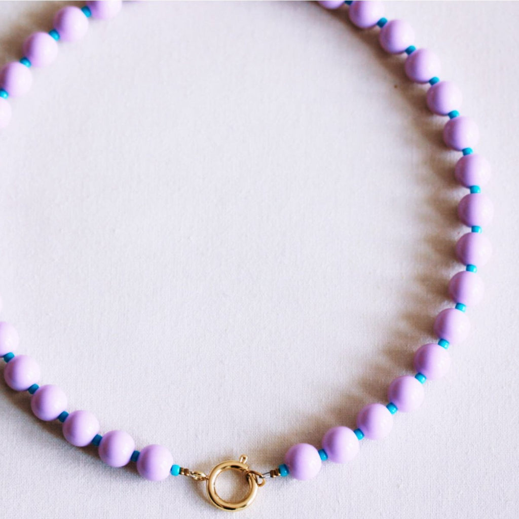 Perlenkette mit Miyuki-Perlen – Flieder/Aqua