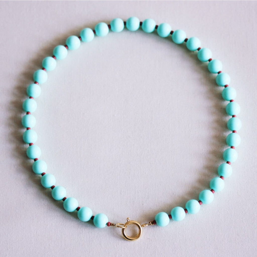 Perlenkette mit Miyuki-Perlen – Mint/Kirschrot
