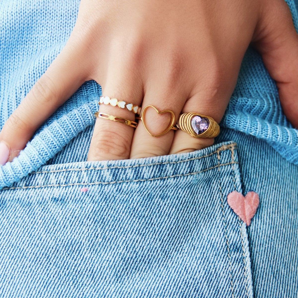 Verstellbarer Ring aus Edelstahl mit Herz – Gold