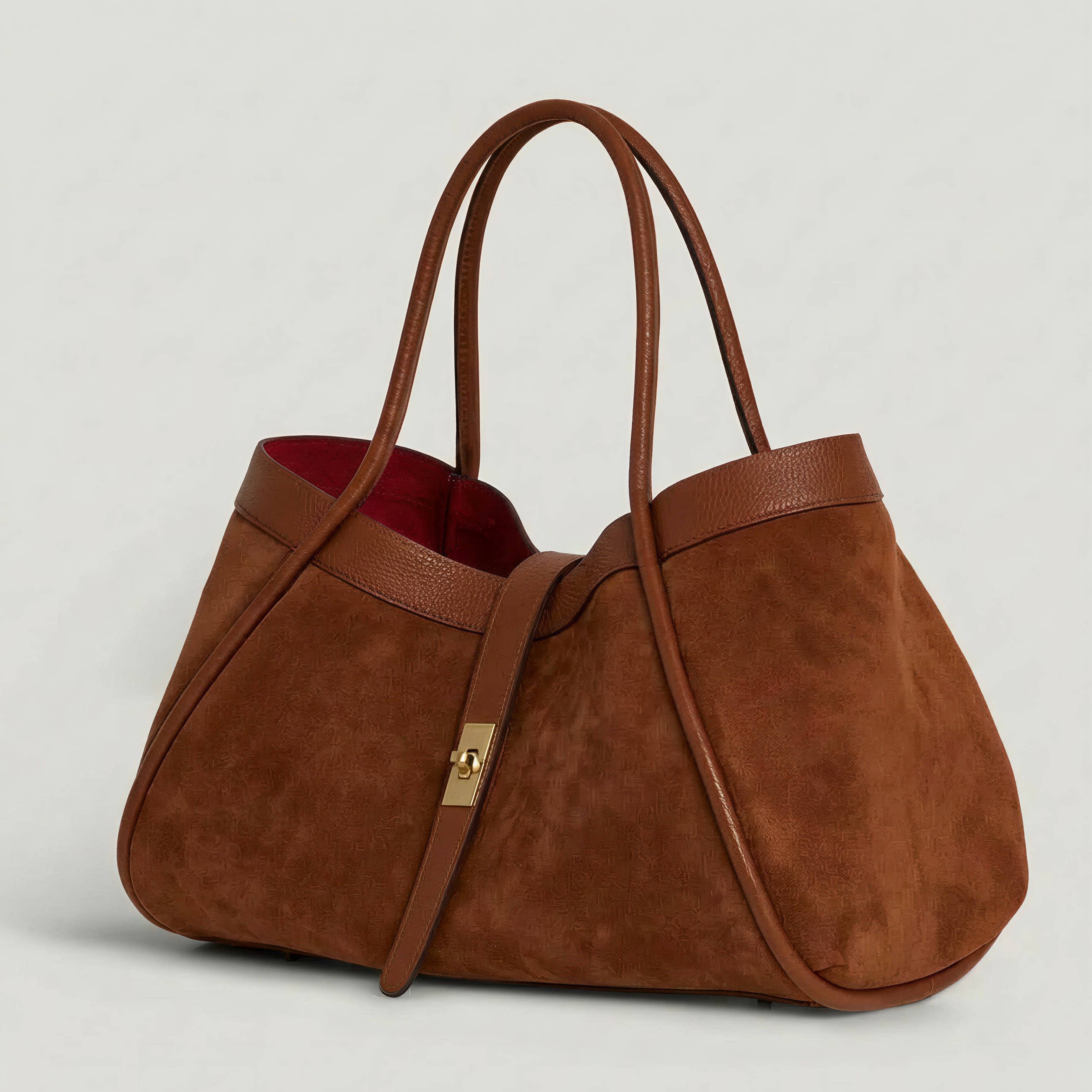Echte Wildleder- und Togo-Tasche – Hergestellt in Italien mit Schultergurt: Marrone