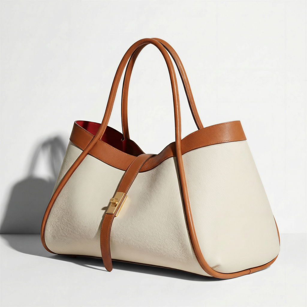 Echte Ledertasche Made in Italy Elegant 45x25x20cm: Beige