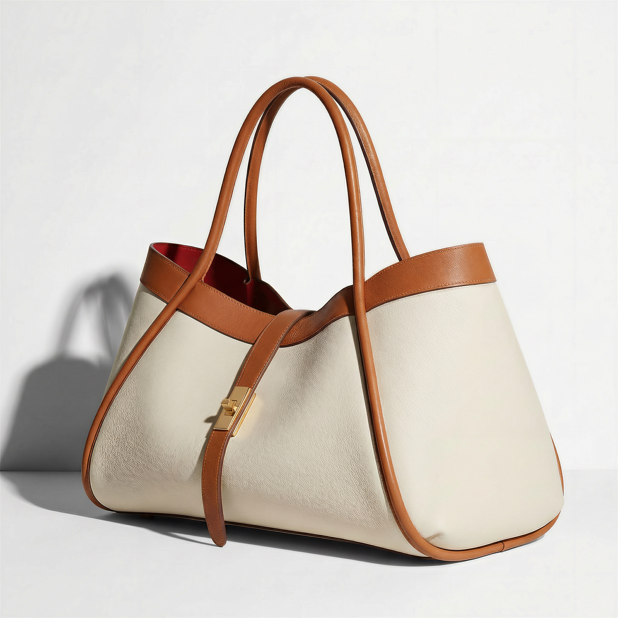 Echte Ledertasche Made in Italy Elegant 45x25x20cm: Beige