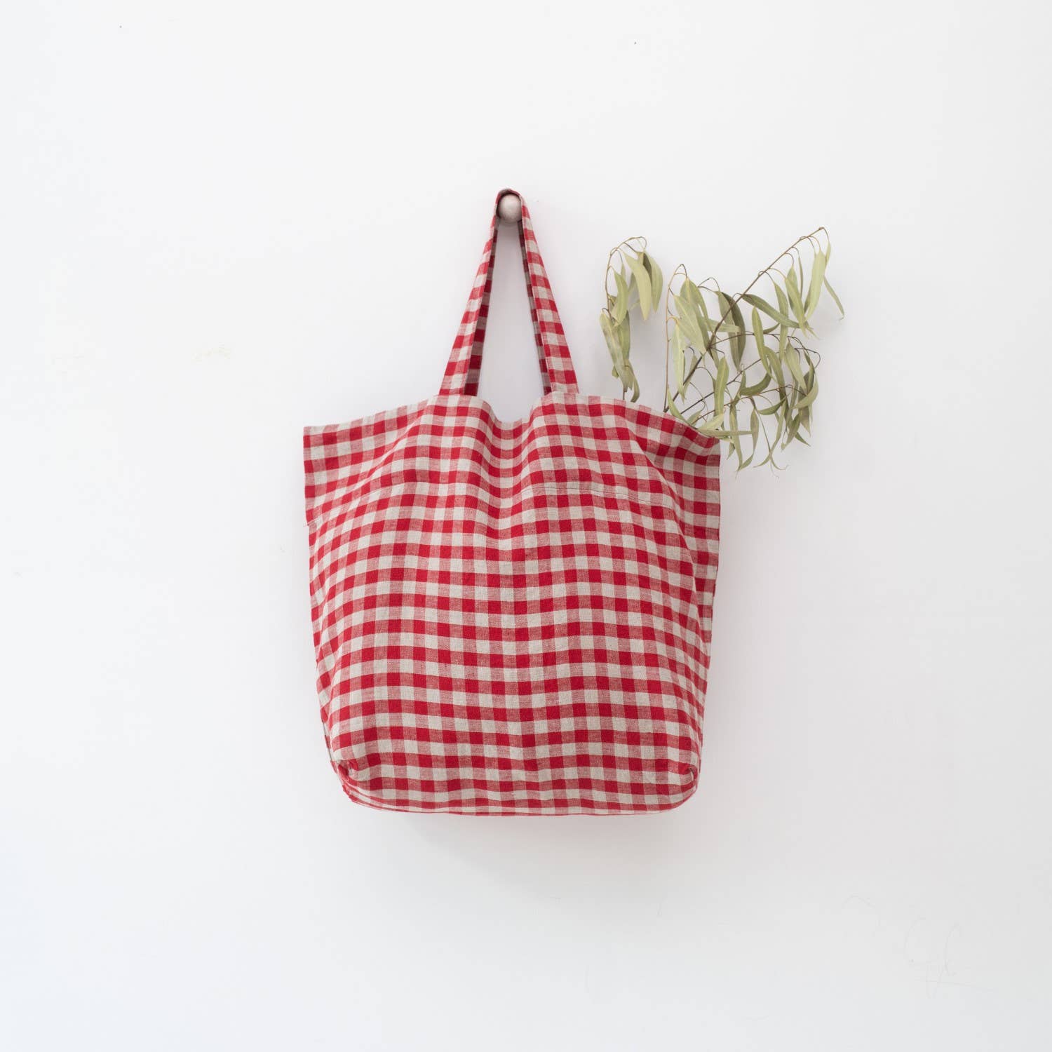 Rote Vichy-Leinen-Tasche in Übergröße