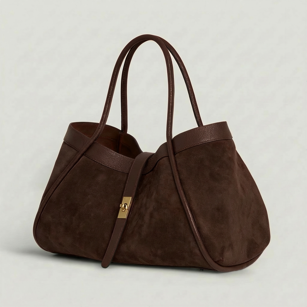 Echte Wildleder- und Togo-Tasche – Hergestellt in Italien mit Schultergurt: Marrone