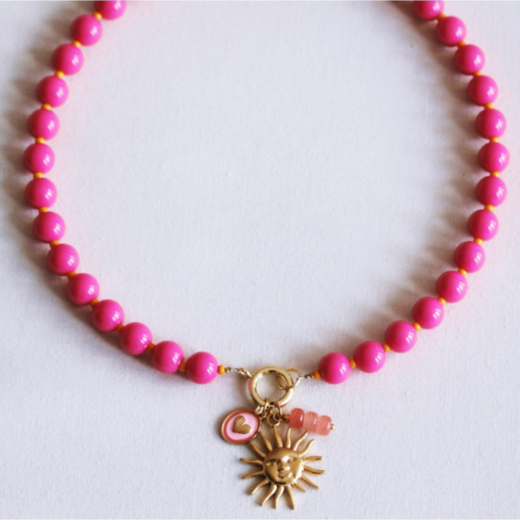 Perlenkette mit Miyuki-Perlen mit Anhängern – Fuchsia/Orange