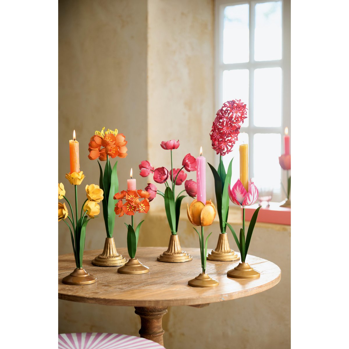 Candle Holder Metal Tulip Orange 21cm