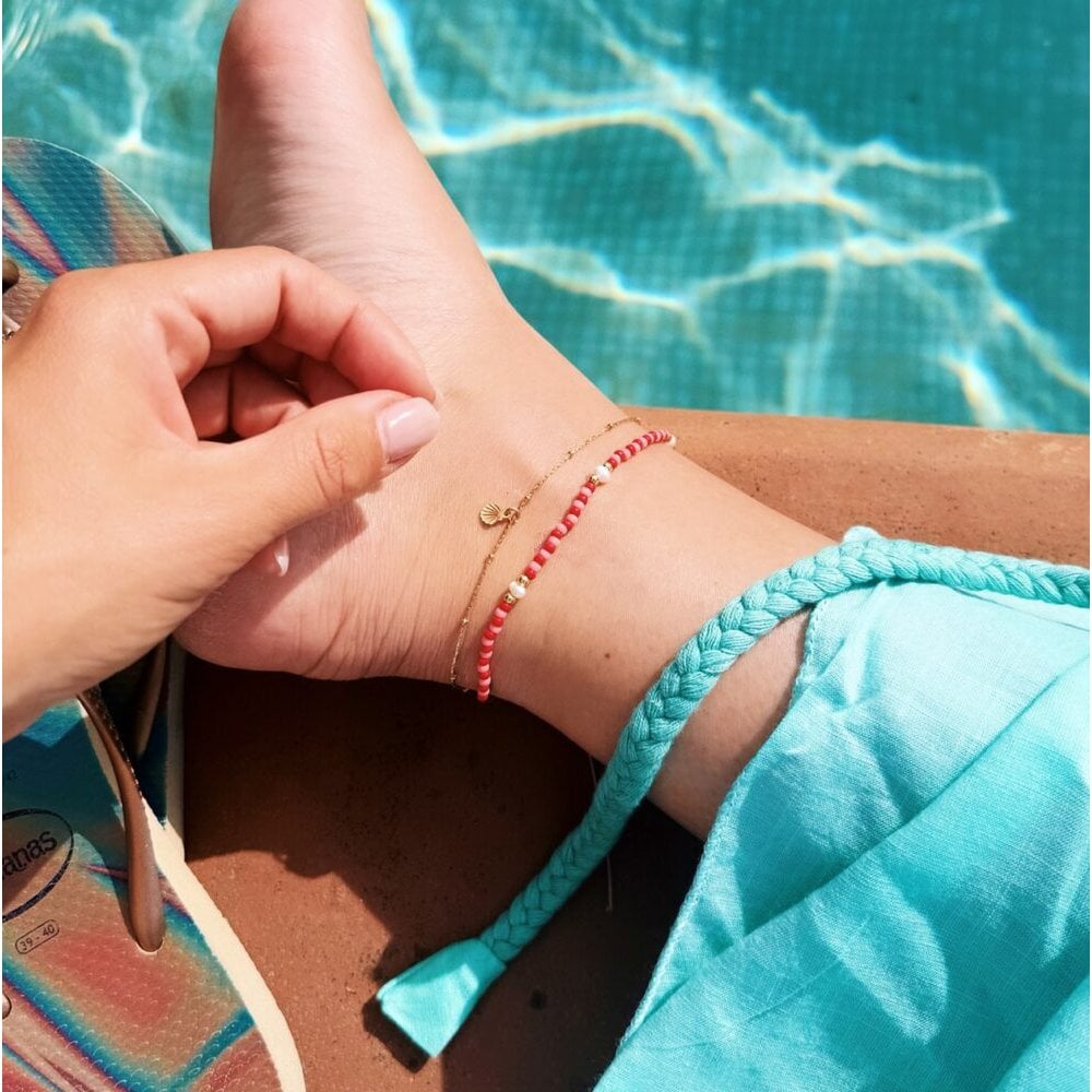 Miyuki Fußkettchen mit Perlen - rot/rosa