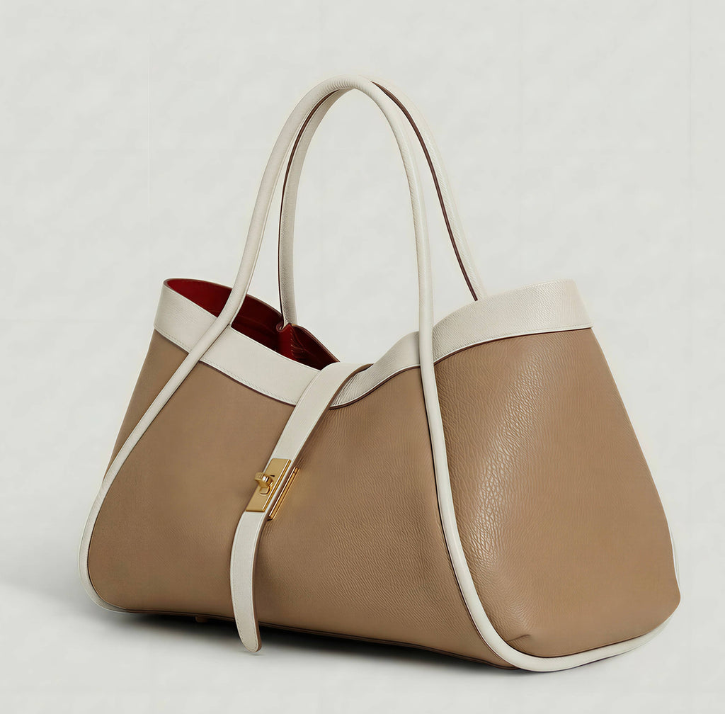 Echte Ledertasche Made in Italy Elegant 45x25x20cm: Beige