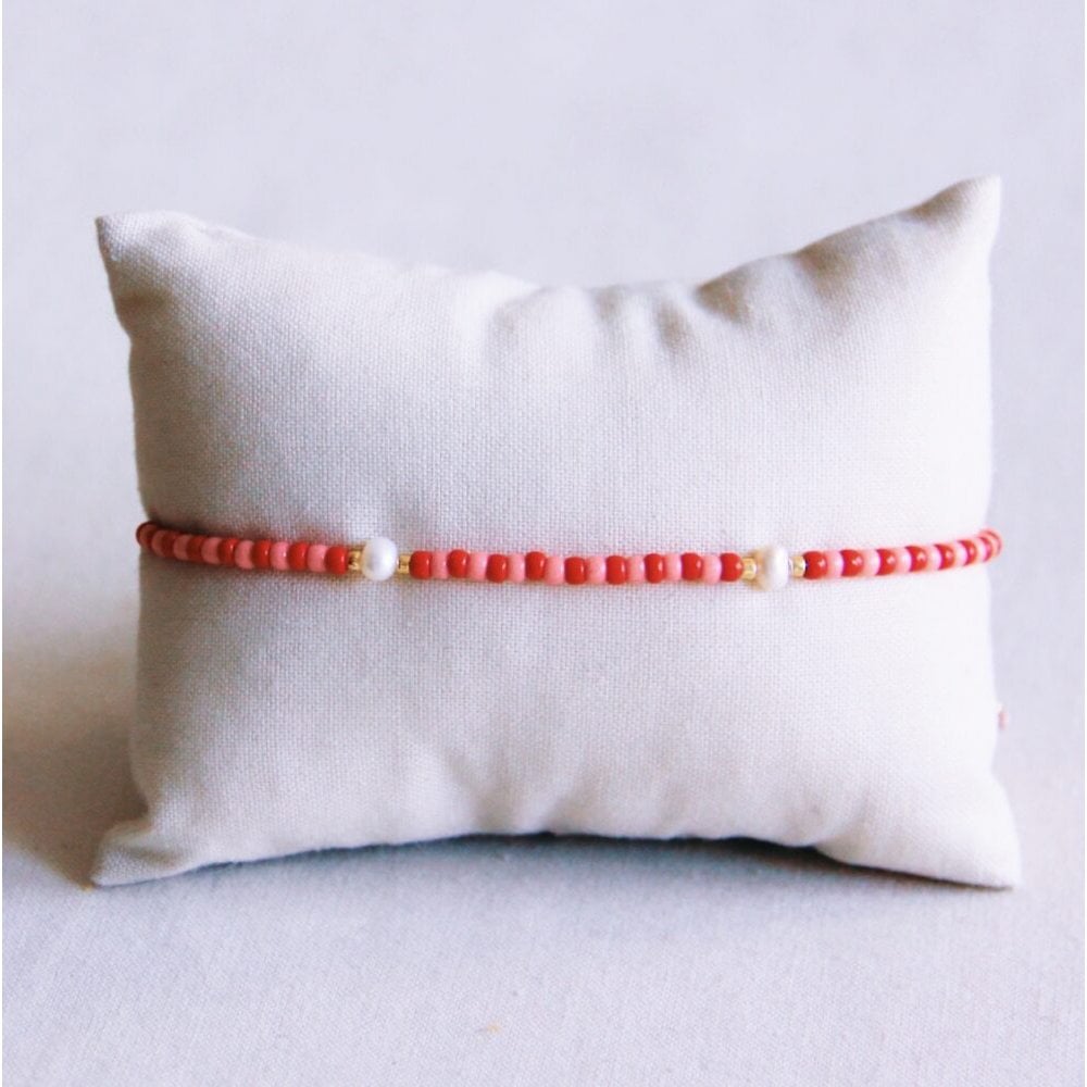 Miyuki Fußkettchen mit Perlen - rot/rosa