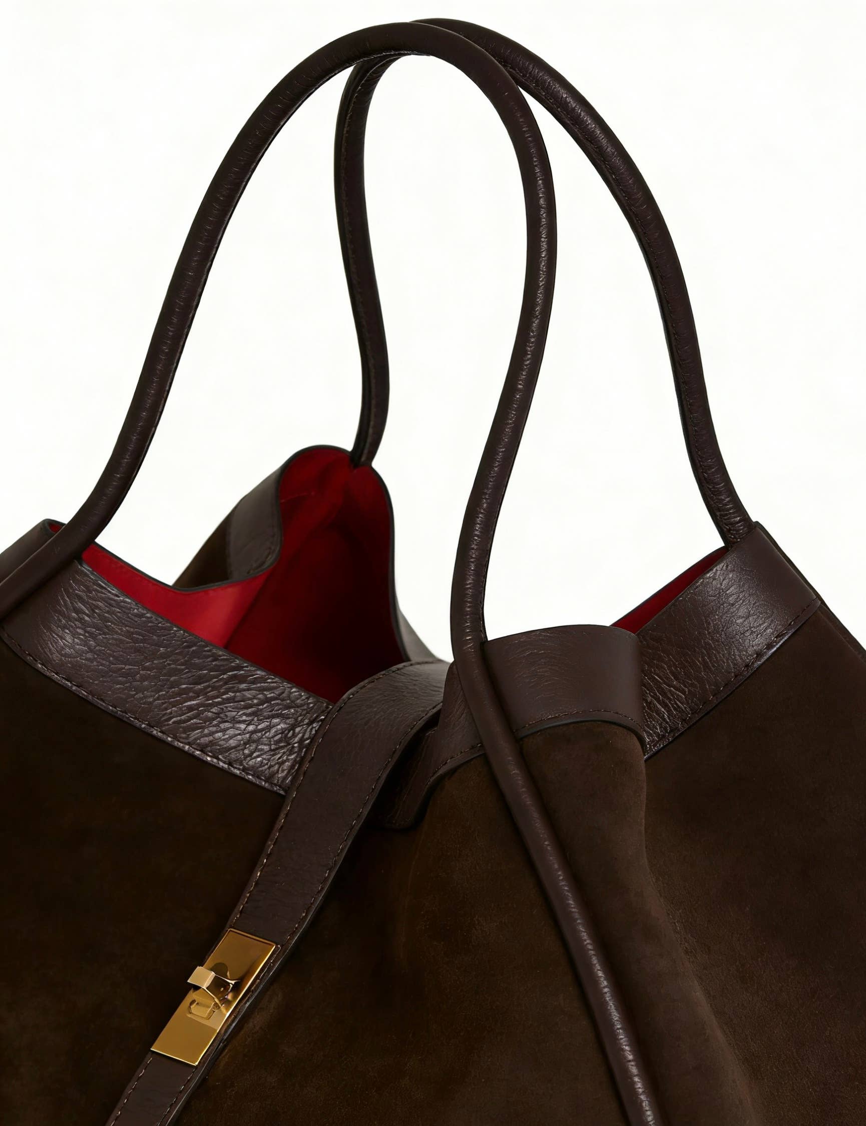 Echte Wildleder- und Togo-Tasche – Hergestellt in Italien mit Schultergurt: Marrone