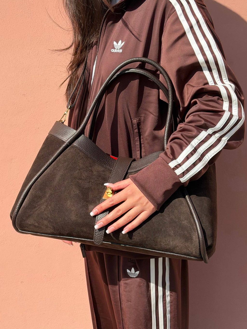 Echte Wildleder- und Togo-Tasche – Hergestellt in Italien mit Schultergurt: Marrone