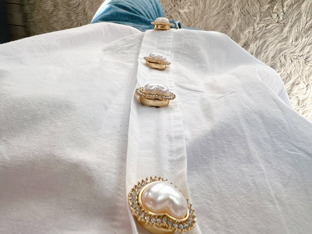 Kickan – Perlenherzknopf-Charm Gold (6 Stk.)