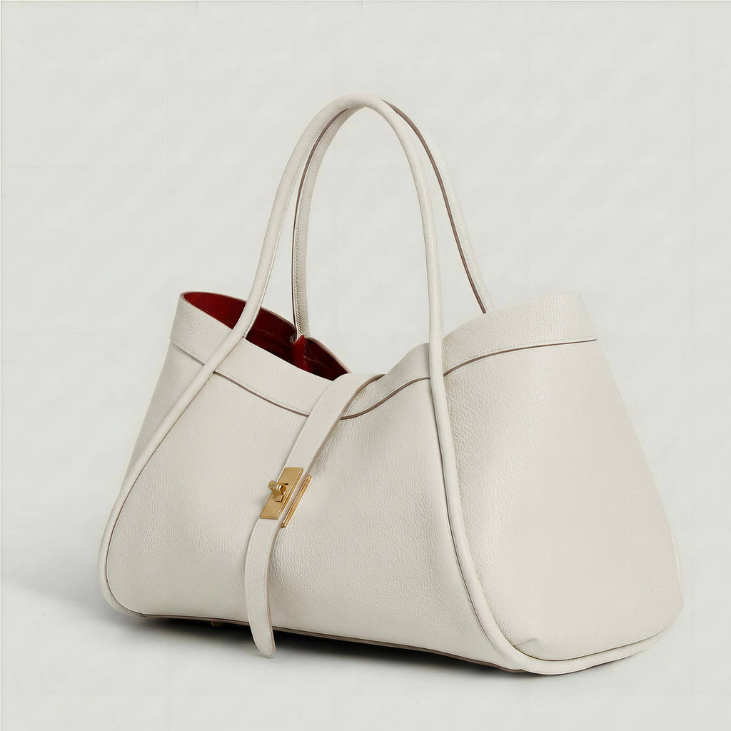 Echte Ledertasche Made in Italy Elegant 45x25x20cm: Beige