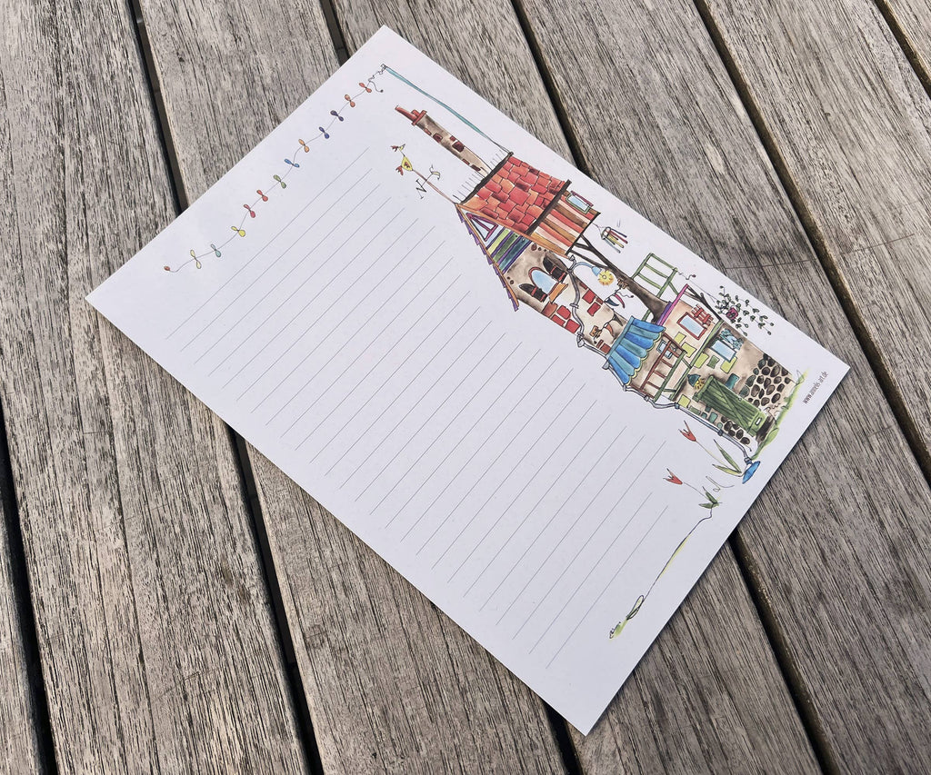 Briefpapier A4 | buntes Haus | Recyclingpapier | liniert