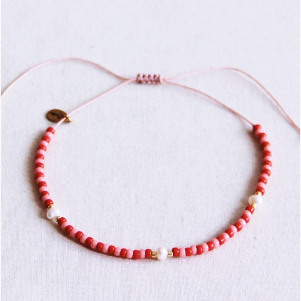 Miyuki Fußkettchen mit Perlen - rot/rosa