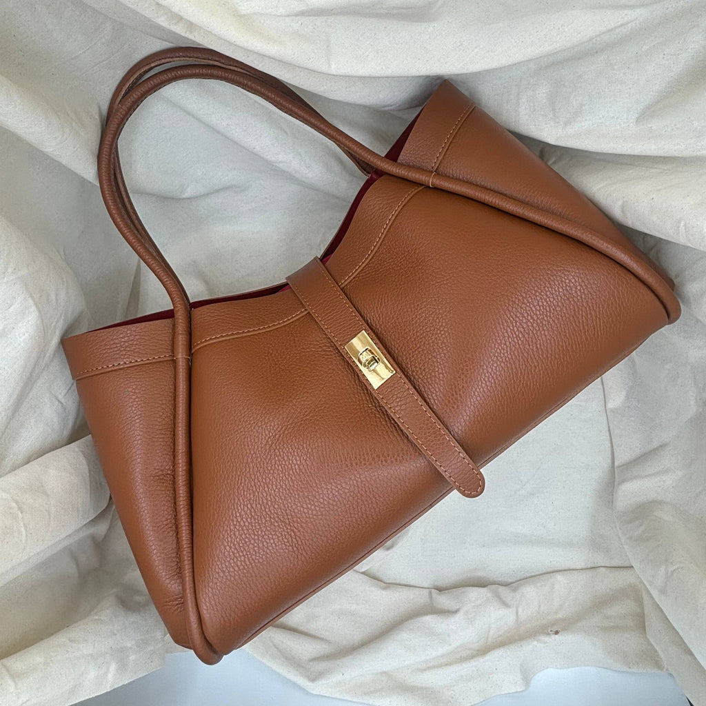 Echte Ledertasche Made in Italy Elegant 45x25x20cm: Beige