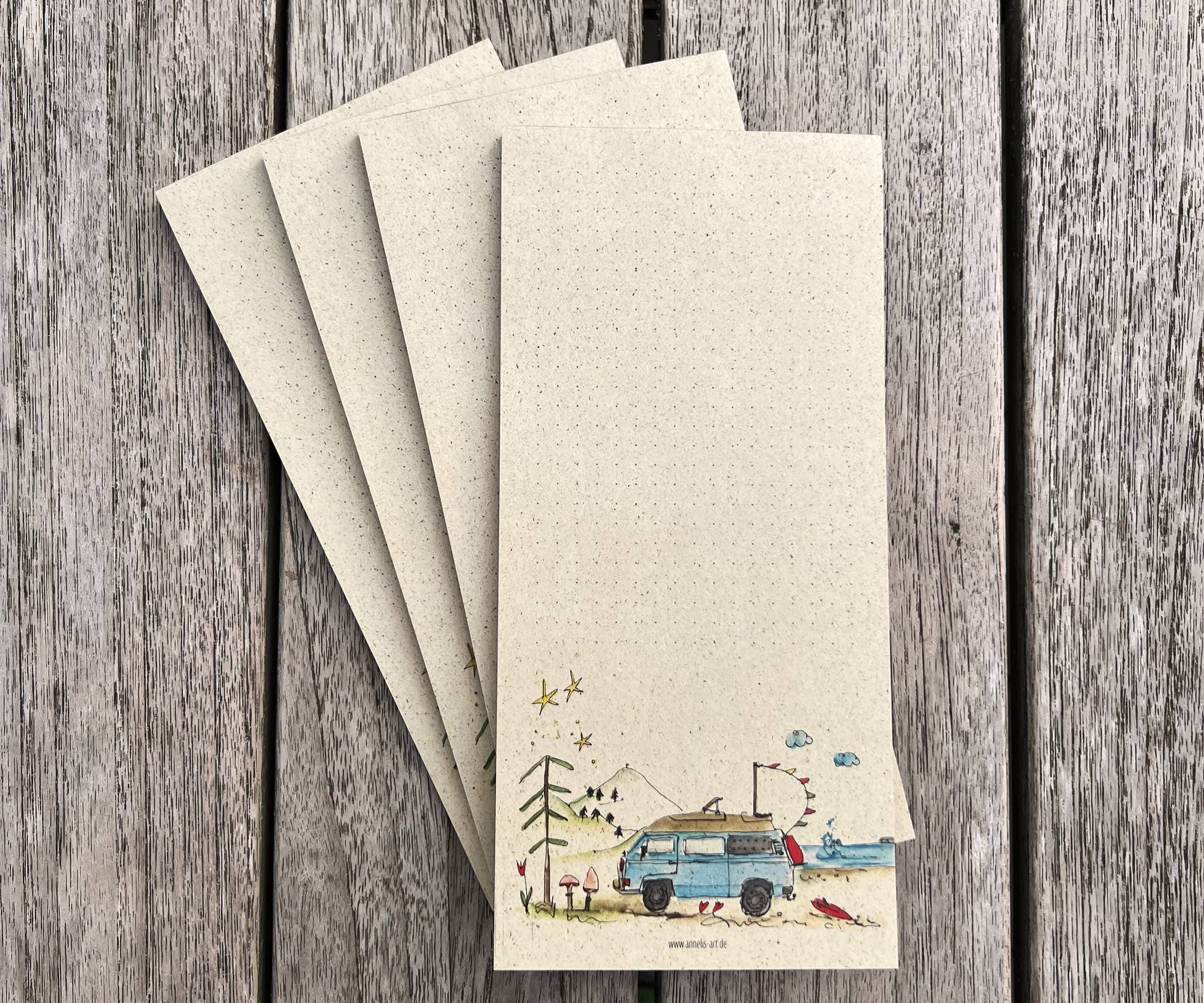 Notizblock aus Graspapier | Camper | 99 x 210 mm | gepunktet