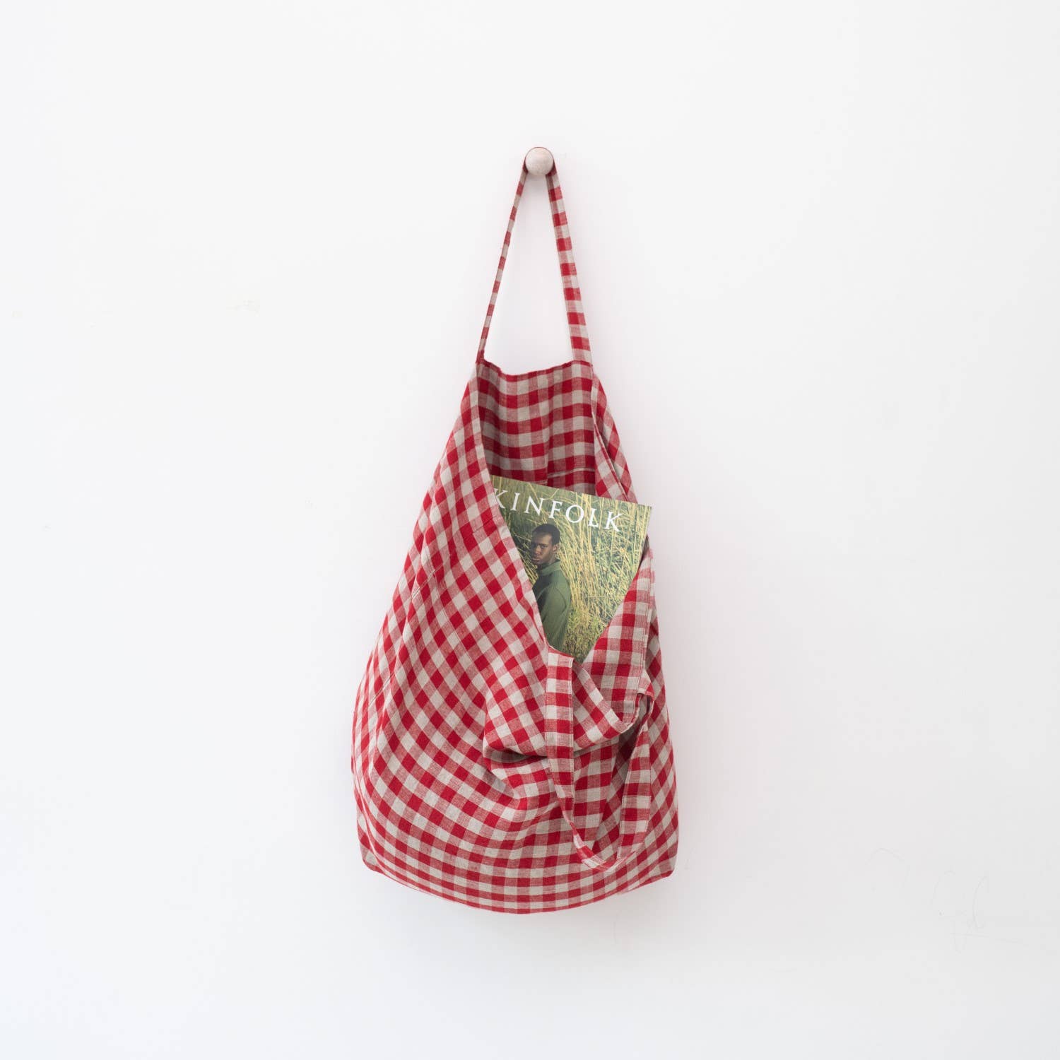 Rote Vichy-Leinen-Tasche in Übergröße