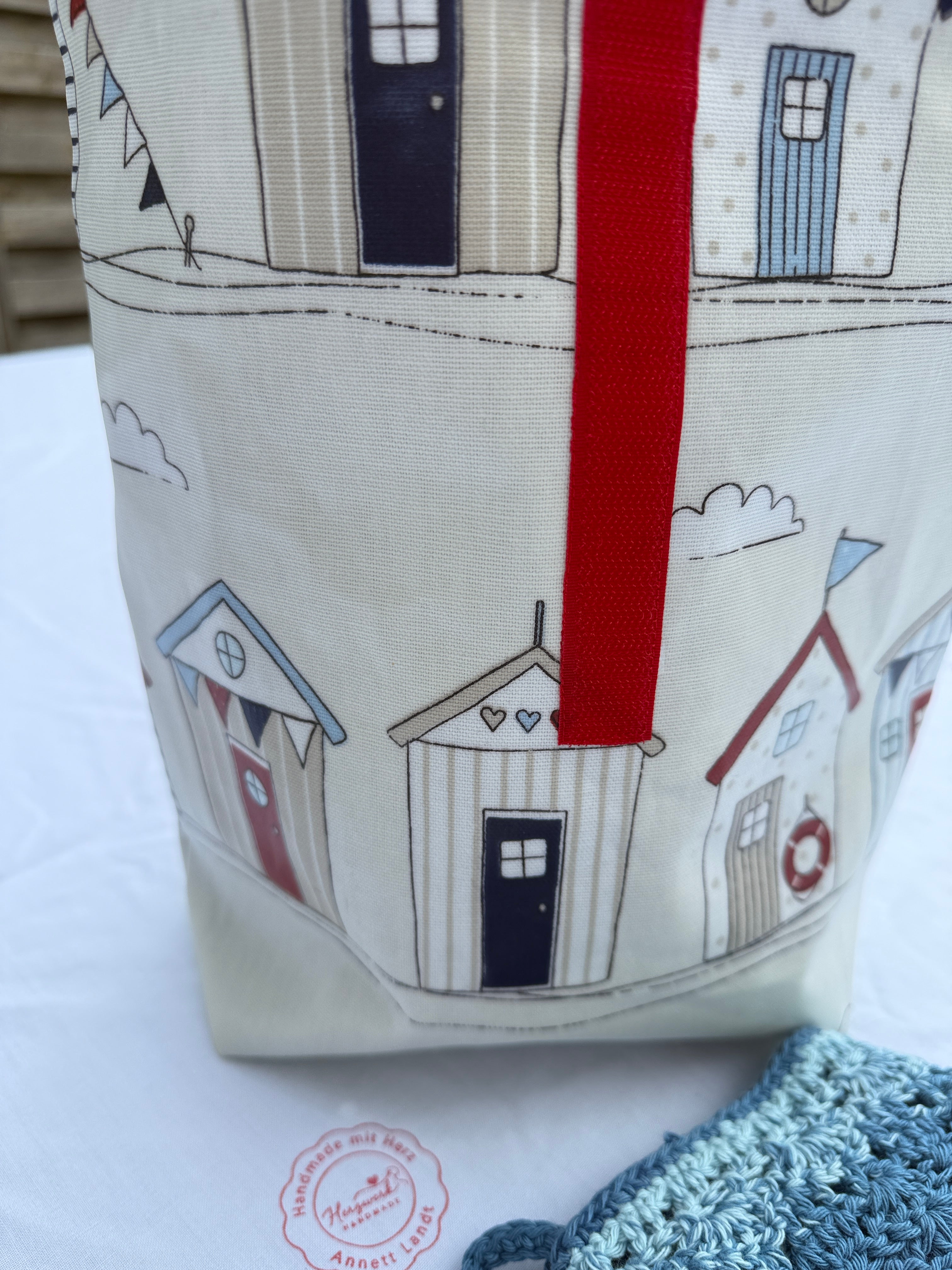 Lunchbag „Küstenliebe“ – Handgefertigte Brottasche aus Wachstuch
