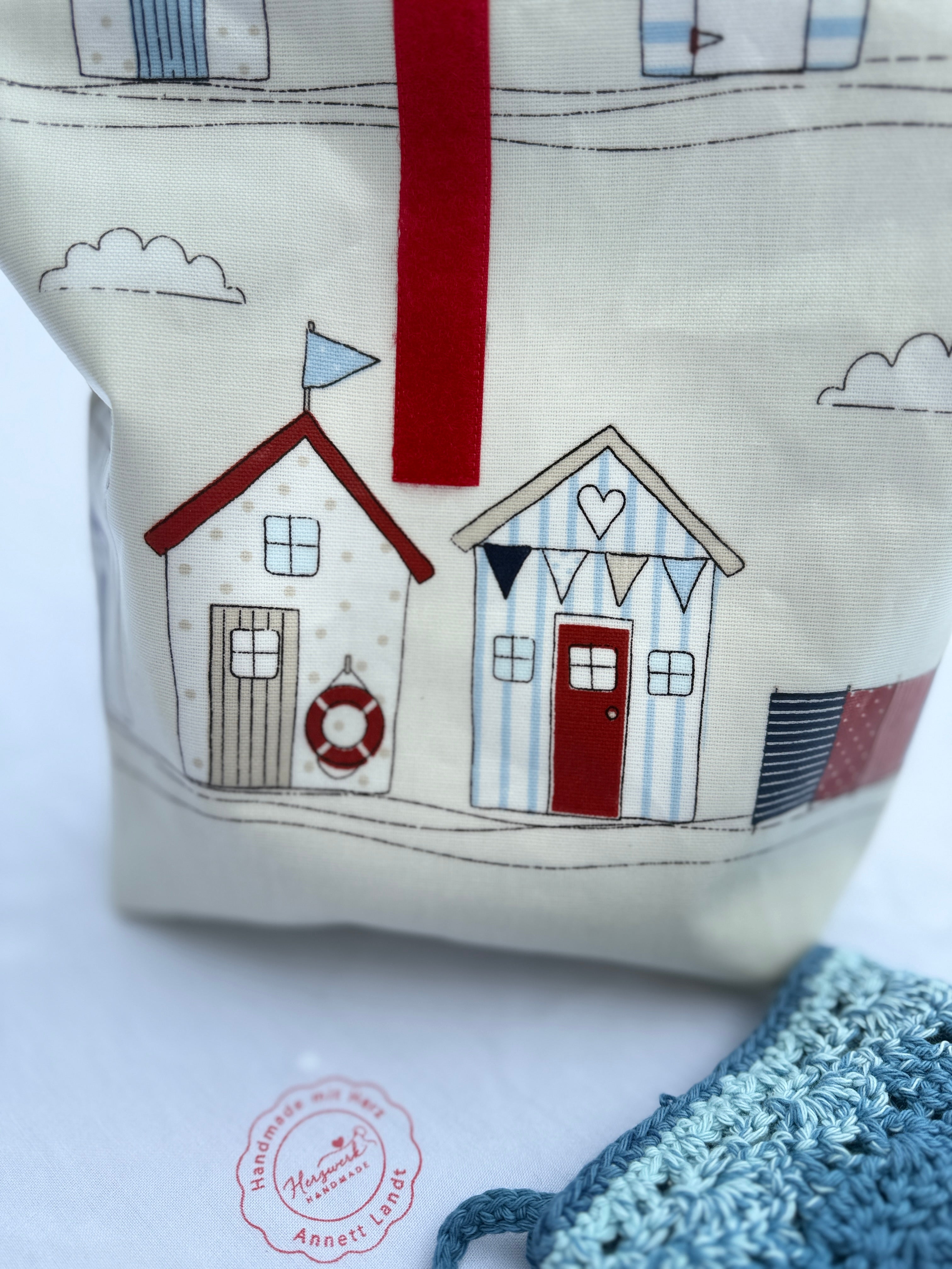 Lunchbag „Küstenliebe“ – Handgefertigte Brottasche aus Wachstuch