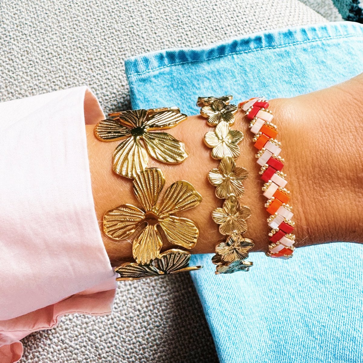 Armreif XL Blumen - Gold