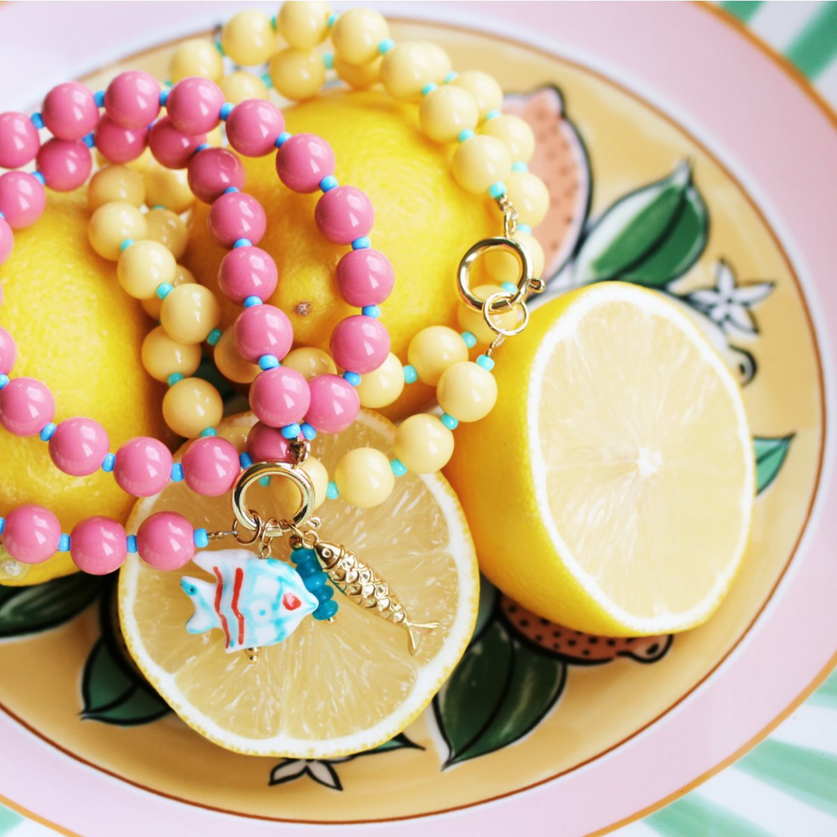 Perlenkette mit Miyuki-Perlen – gelb/mint