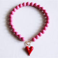 Perlenkette XXL & rotes Herz - rosa