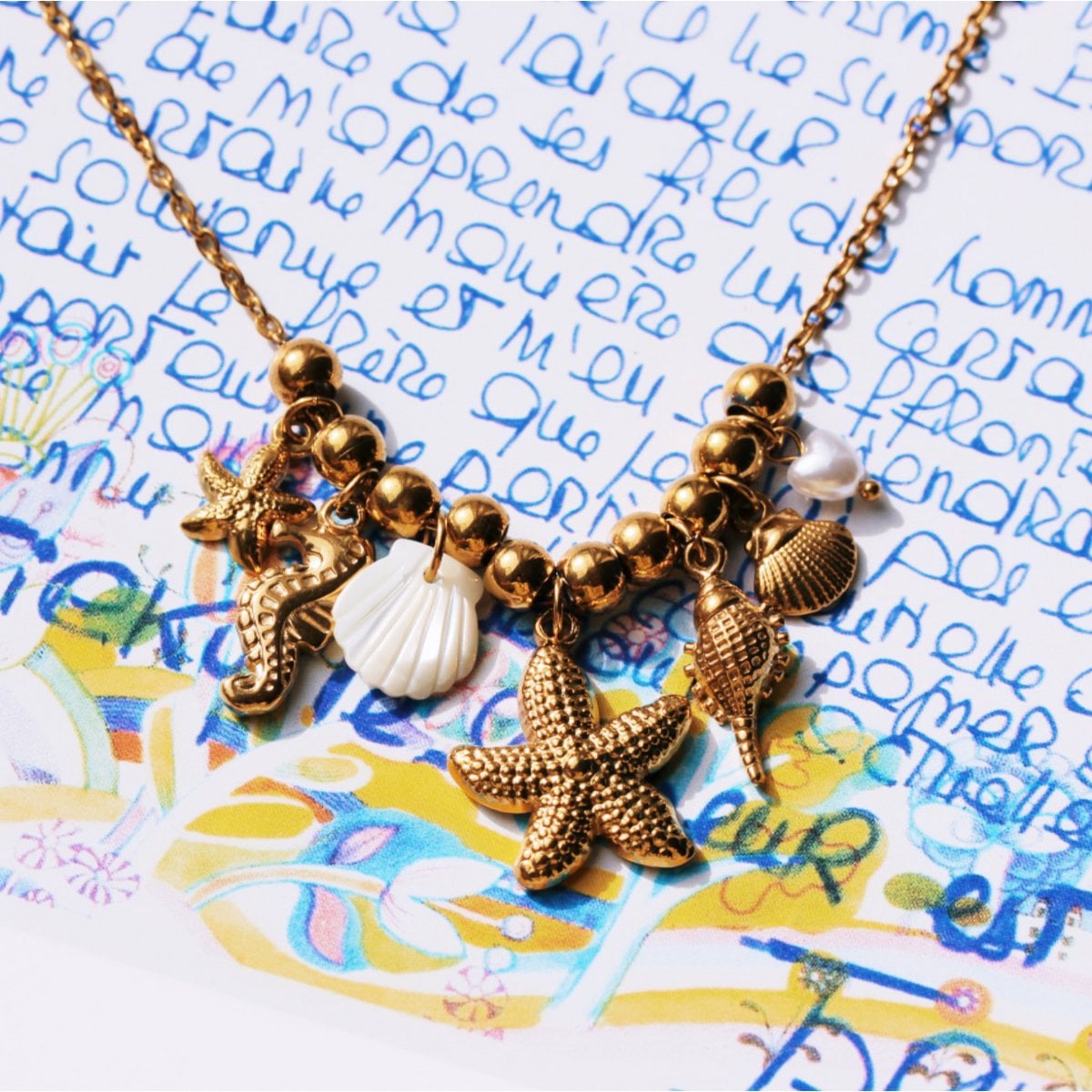 Perlenkette mit „Salt & Sea“-Anhängern