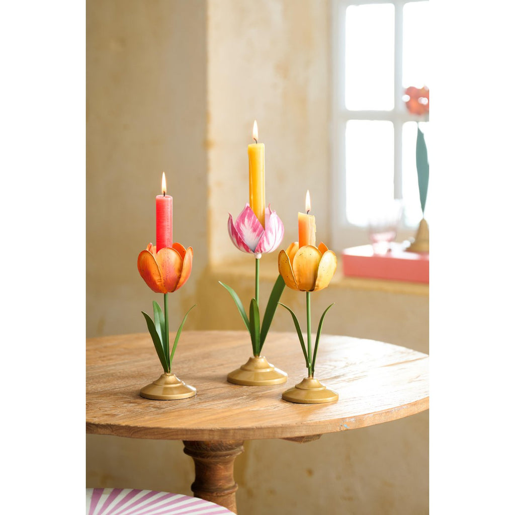 Candle Holder Metal Tulip Orange 21cm