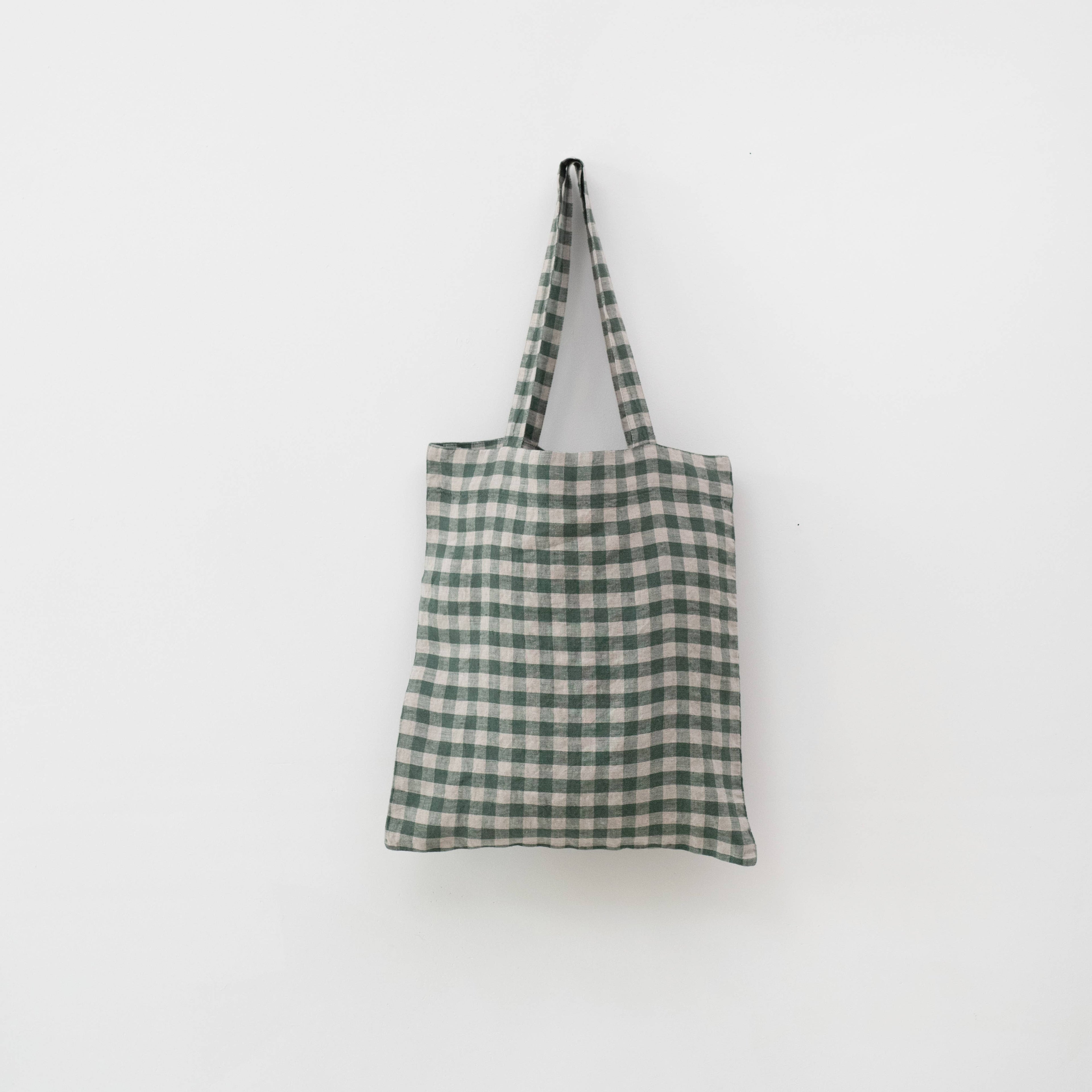 Waldgrüne Gingham-Leinentasche