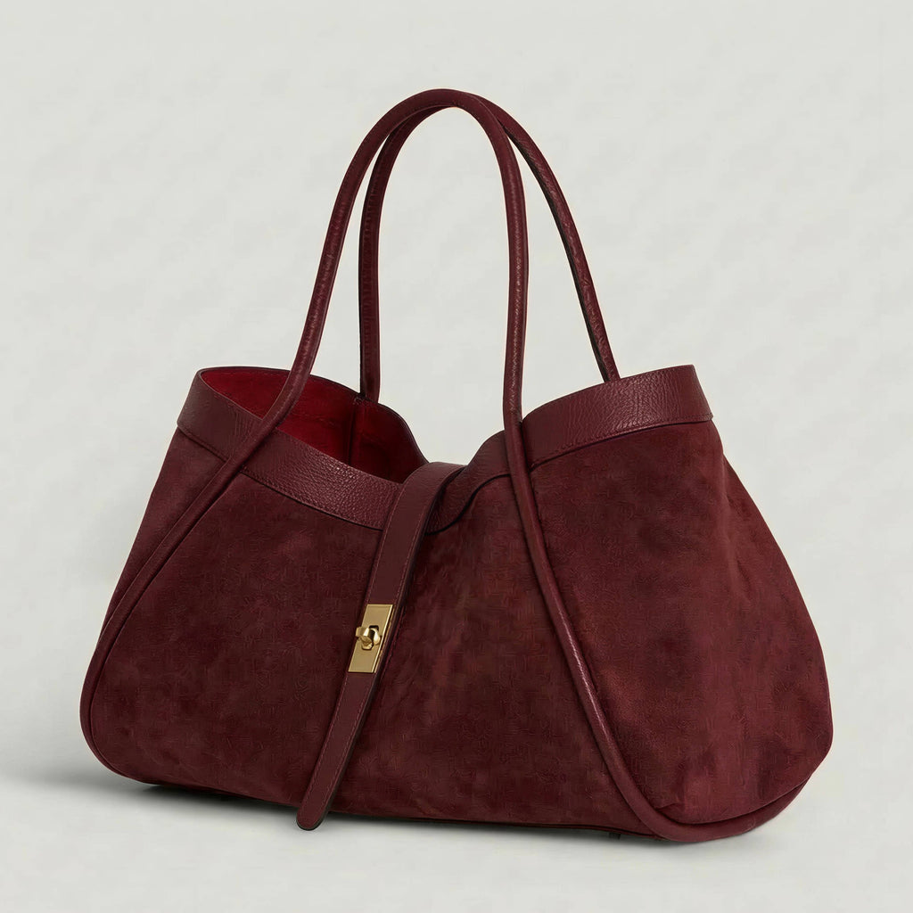 Echte Wildleder- und Togo-Tasche – Hergestellt in Italien mit Schultergurt: Marrone