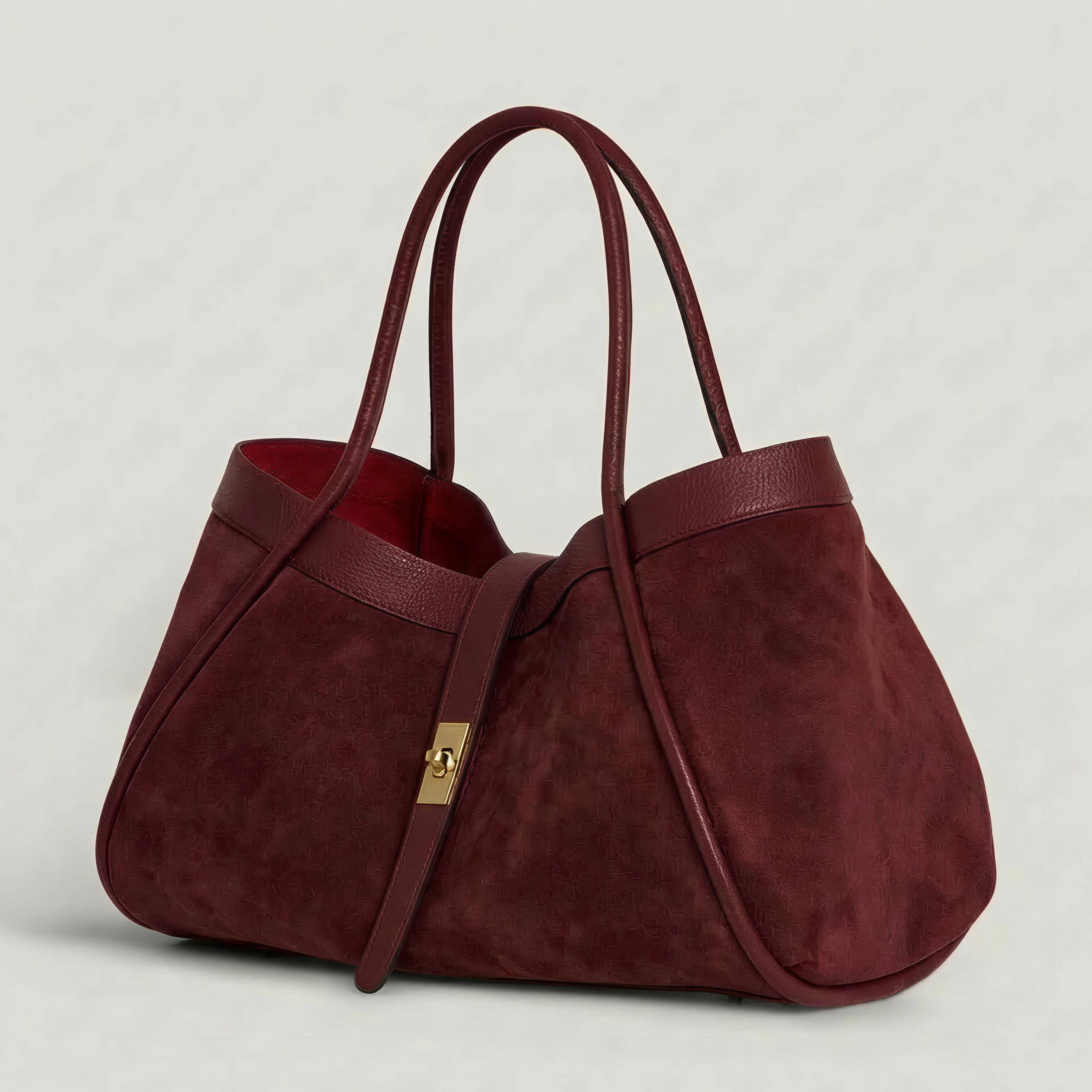 Echte Wildleder- und Togo-Tasche – Hergestellt in Italien mit Schultergurt: Marrone