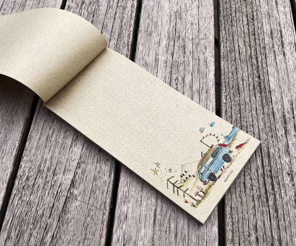 Notizblock aus Graspapier | Camper | 99 x 210 mm | gepunktet